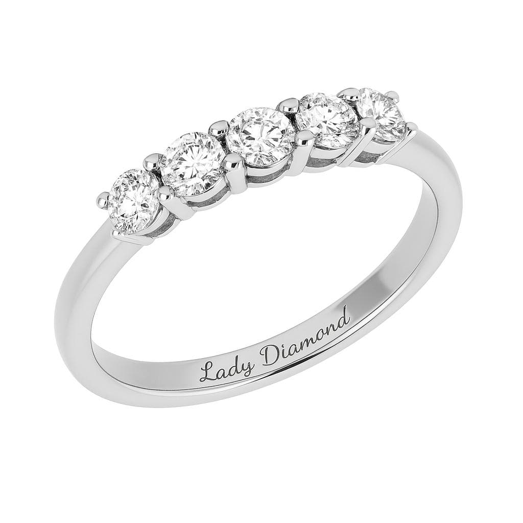 Engraved five-diamond ring