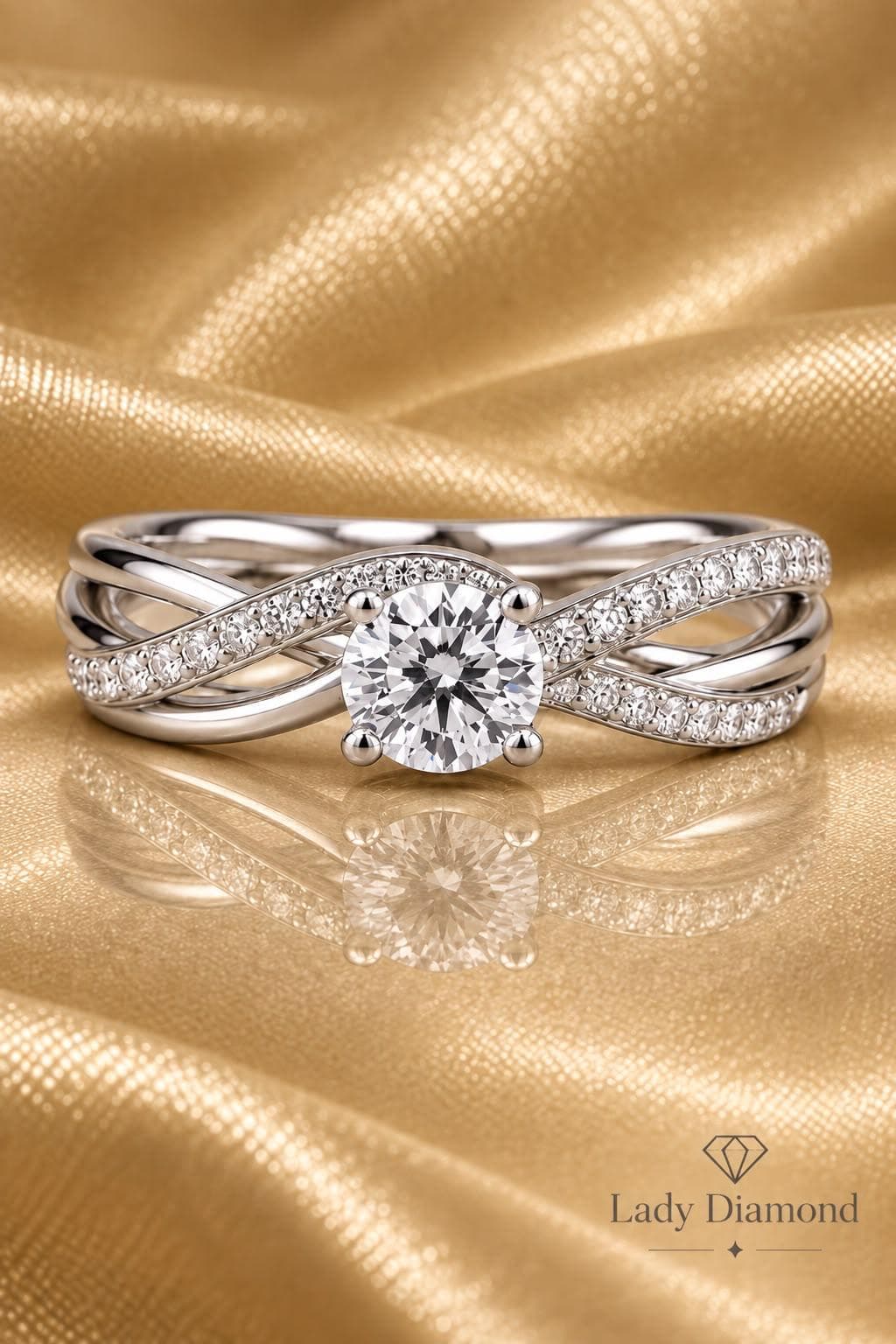 Crossover Solitaire Diamond Engagement Ring — White Gold