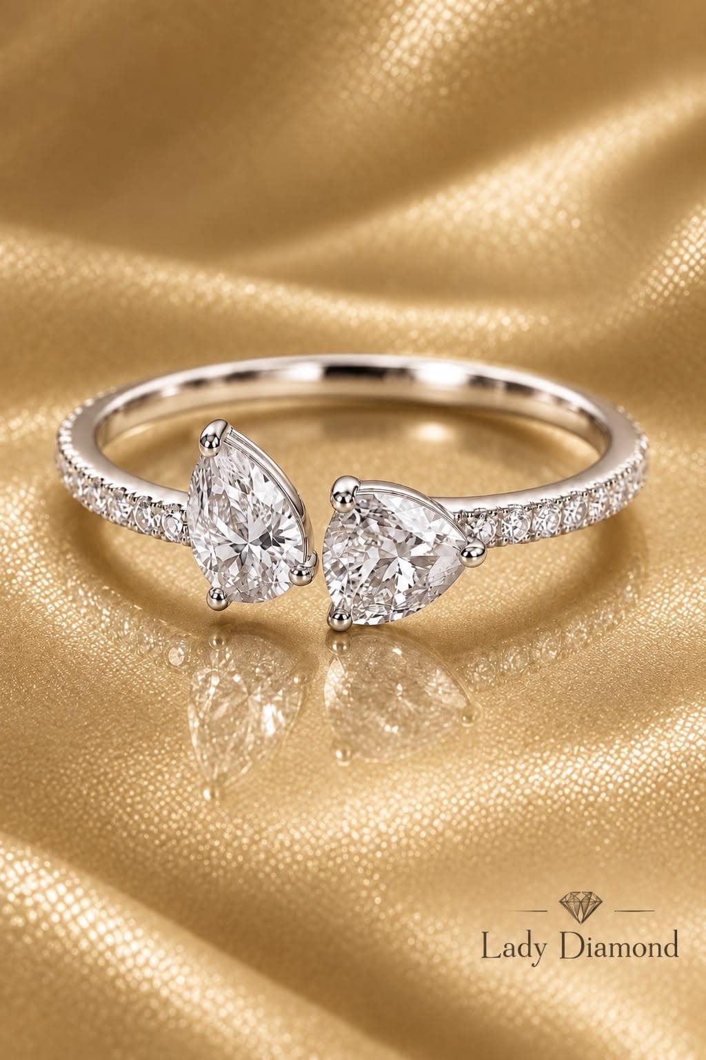 Open Toi et Moi Double Pear Diamond Ring — White Gold